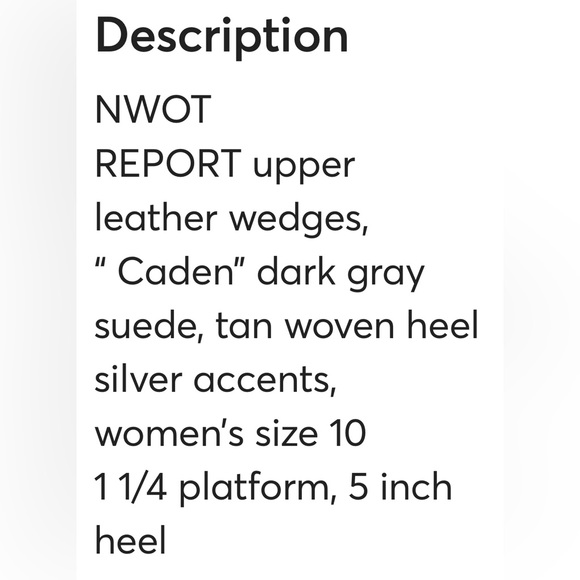 NWOT REPORT Dark Gray Suede Tan Wedges Women’s Size 10 - Picture 3 of 11